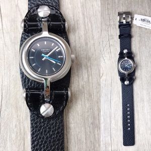 Diesel black leather watch with silver hardware